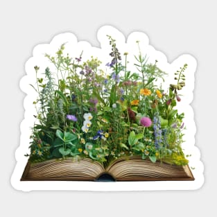 Various plants and flowers Blossoms bloom on the pages of books. Sticker